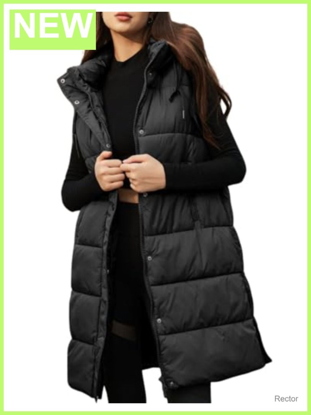 Long Quilted Puffer Vest Hooded Padded Sleeveless Coat Jacket